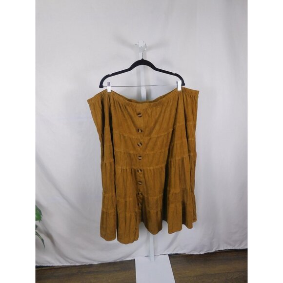 Woman Within Skirt Womens 5X Petite Brown Faux Suede Tiered Button Front Boho - Picture 1 of 12